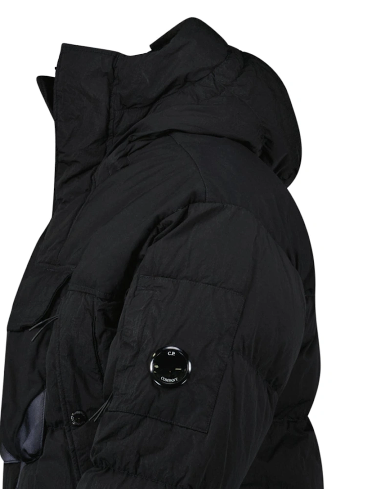 Eco-Chrome R Mixed Hooded Down Jacket in Black