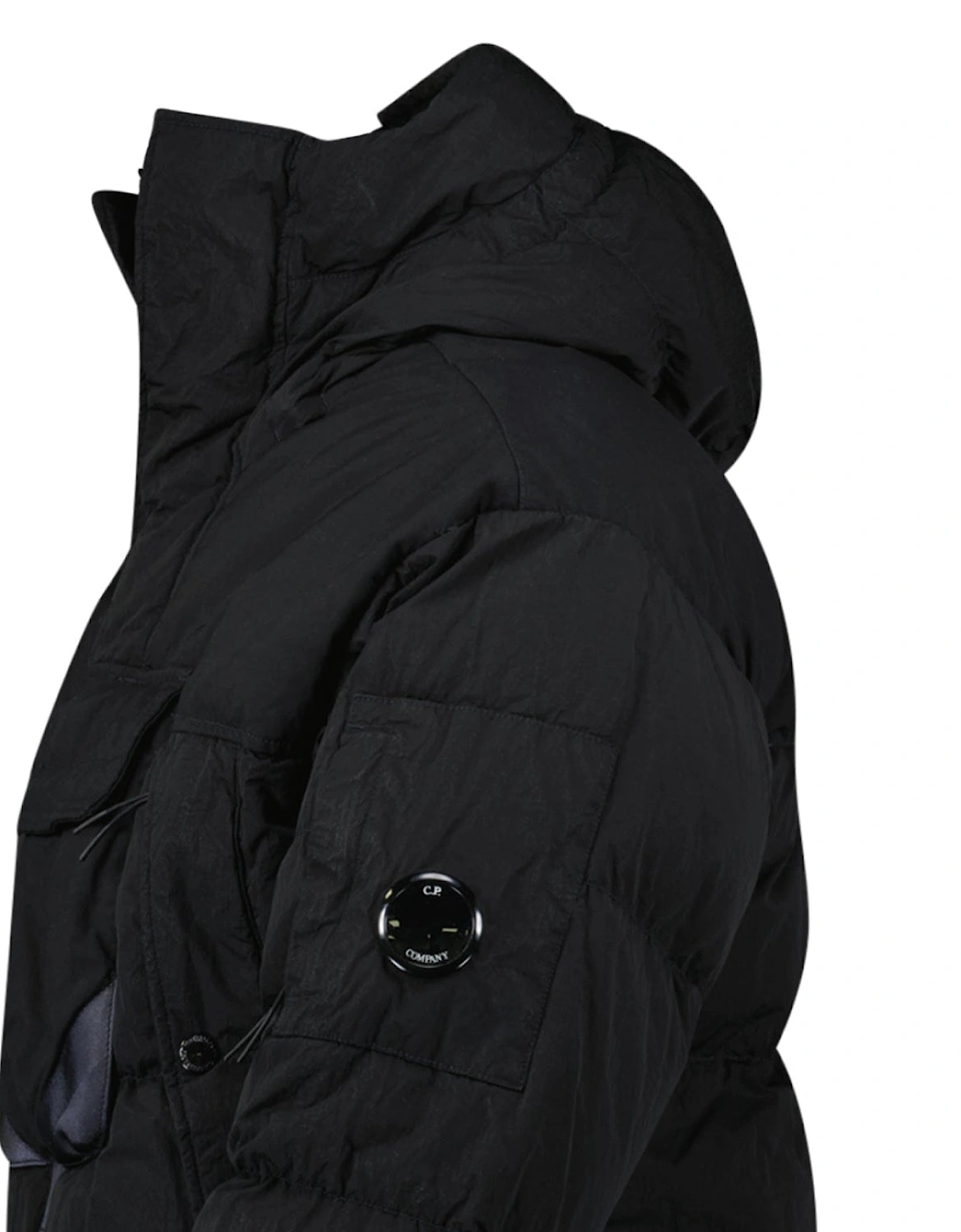 Eco-Chrome R Mixed Hooded Down Jacket in Black