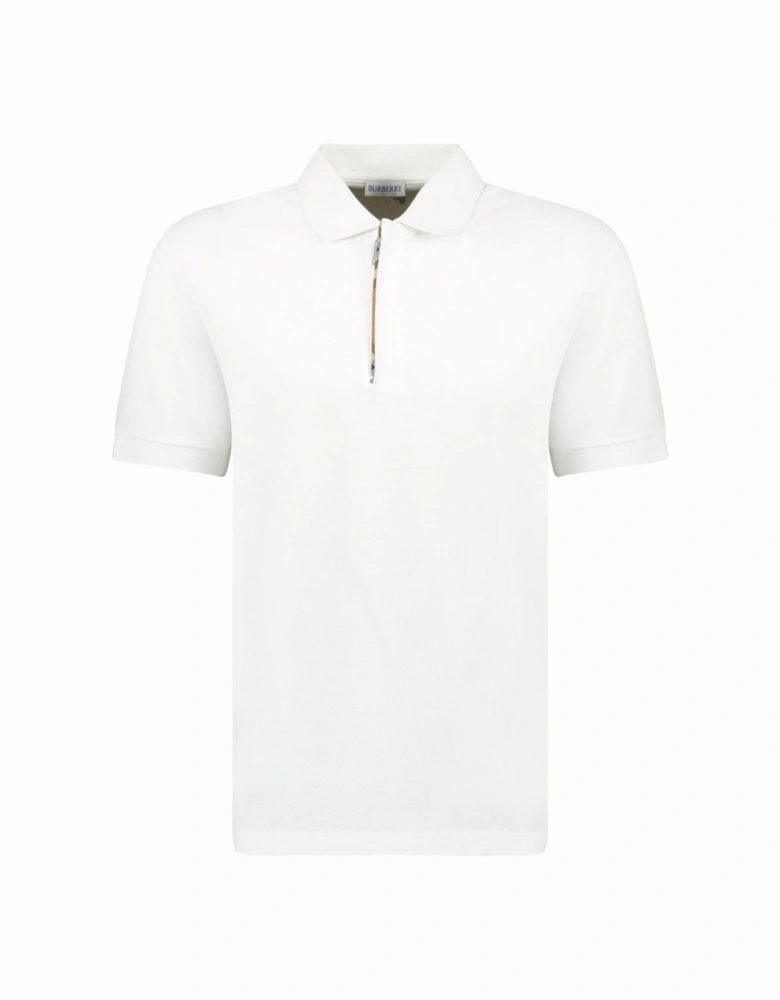'Hartford' Check Placket Zip Polo White