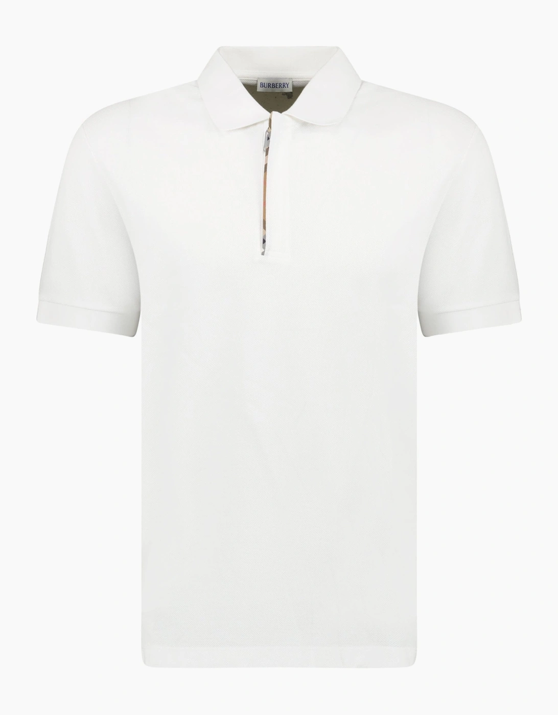 Burberry Men's White 'Hartford' Check Placket Zip Polo - Size: 38
