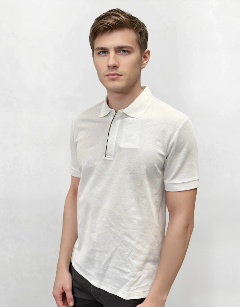 'Hartford' Check Placket Zip Polo White