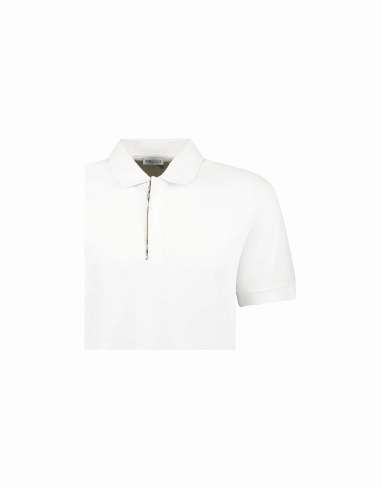 'Hartford' Check Placket Zip Polo White