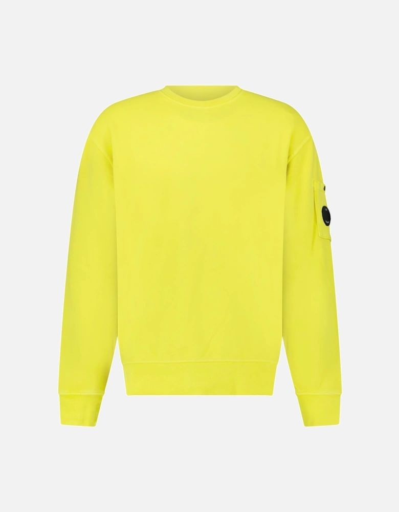 Brushed and Emerized Diagonal Fleece Crewneck Sweatshirt in Green Sheen