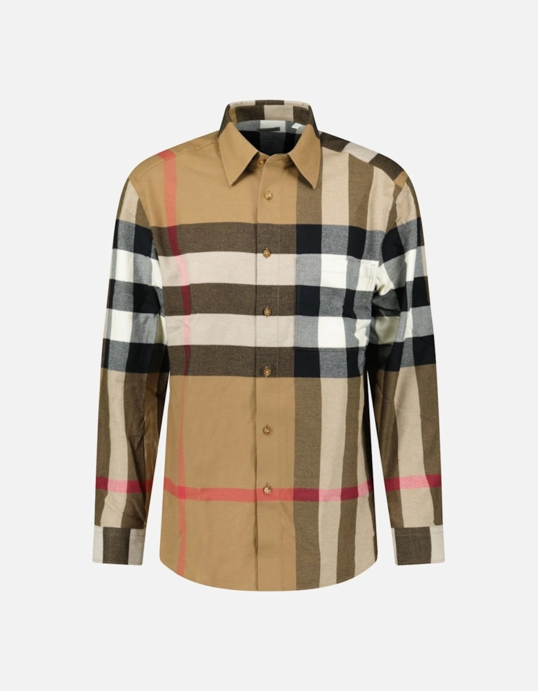'Claverdon' Check Shirt in Taupe Brown
