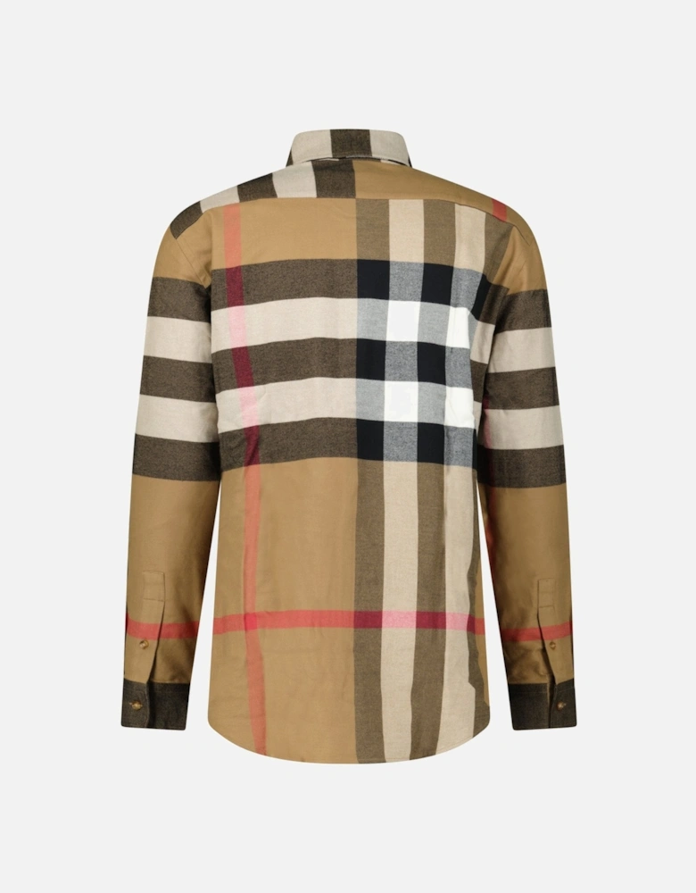 'Claverdon' Check Shirt in Taupe Brown