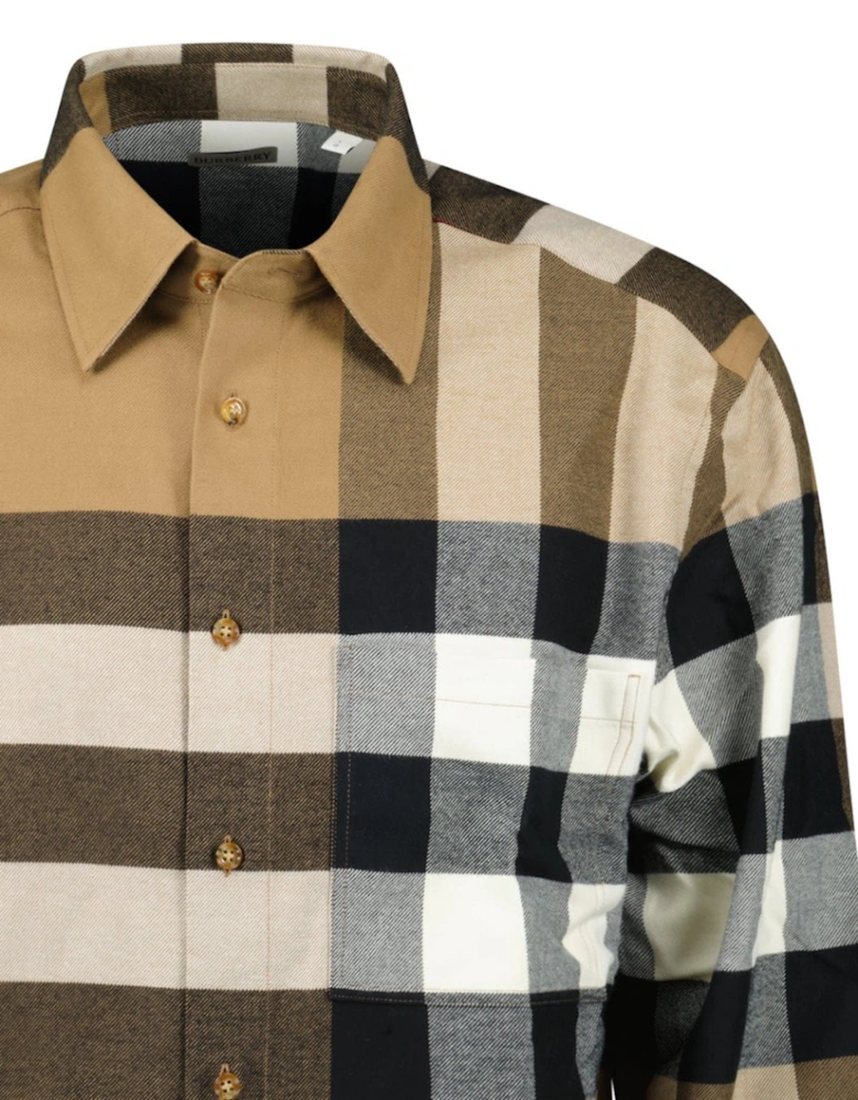 'Claverdon' Check Shirt in Taupe Brown