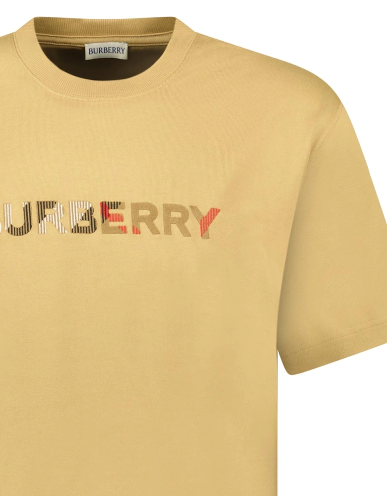 Check Logo Embroidered T-Shirt Beige