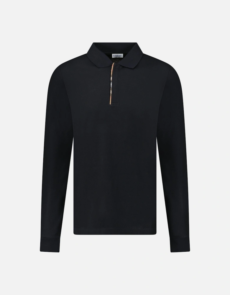 'Hartford' Long Sleeve Check Placket Zip Polo Black