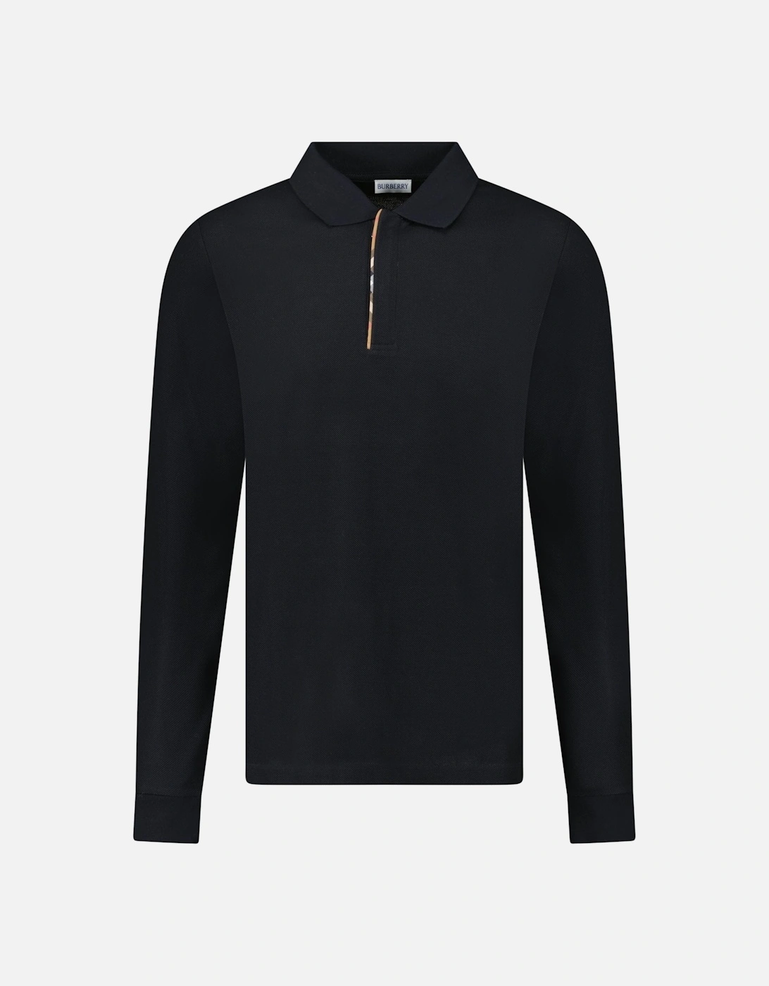'Hartford' Long Sleeve Check Placket Zip Polo Black, 3 of 2