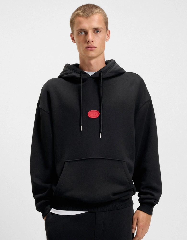 HUGO Dilvano Mens Pullover Hoodie with Waxed-Stamp Logo - Black 001
