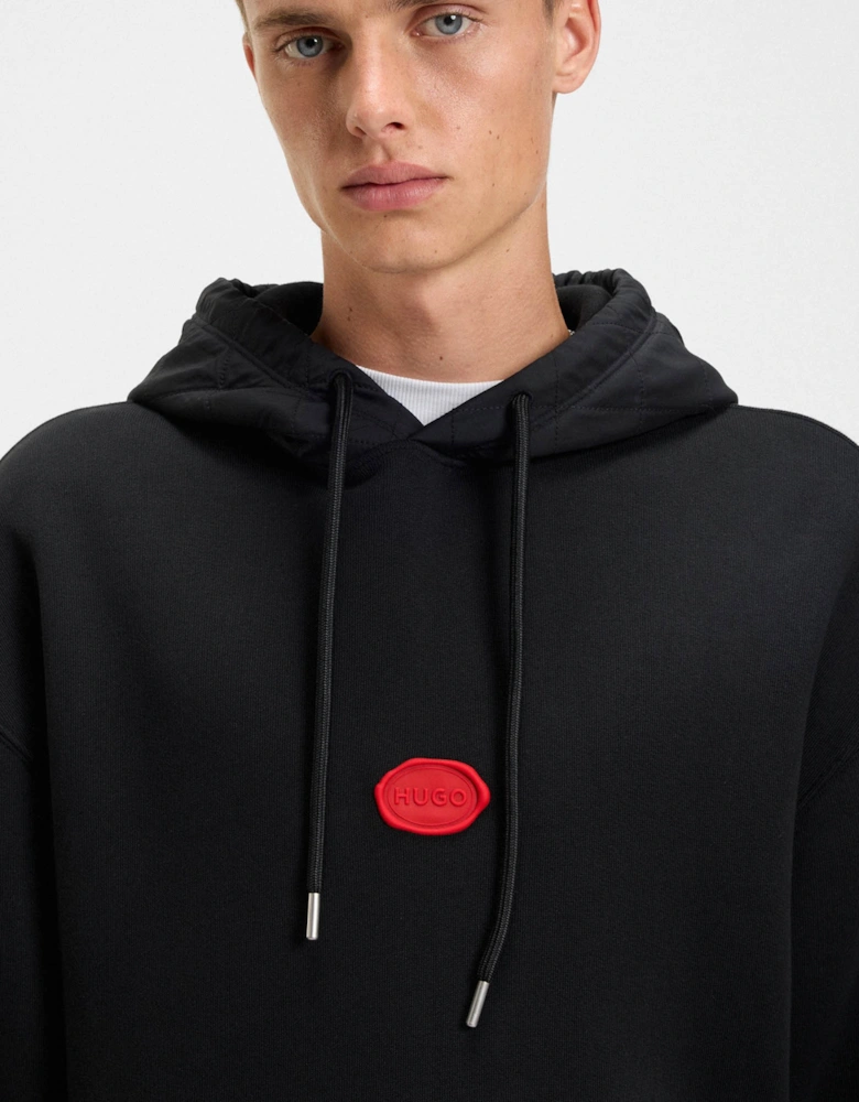 HUGO Dilvano Mens Pullover Hoodie with Waxed-Stamp Logo - Black 001