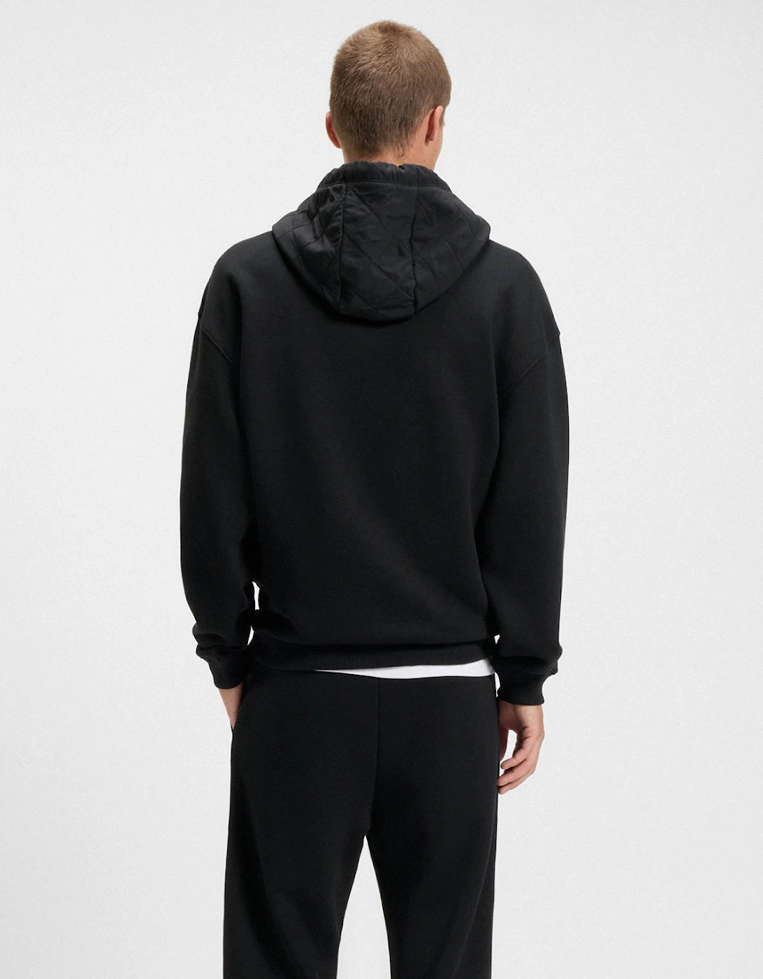 HUGO Dilvano Mens Pullover Hoodie with Waxed-Stamp Logo - Black 001