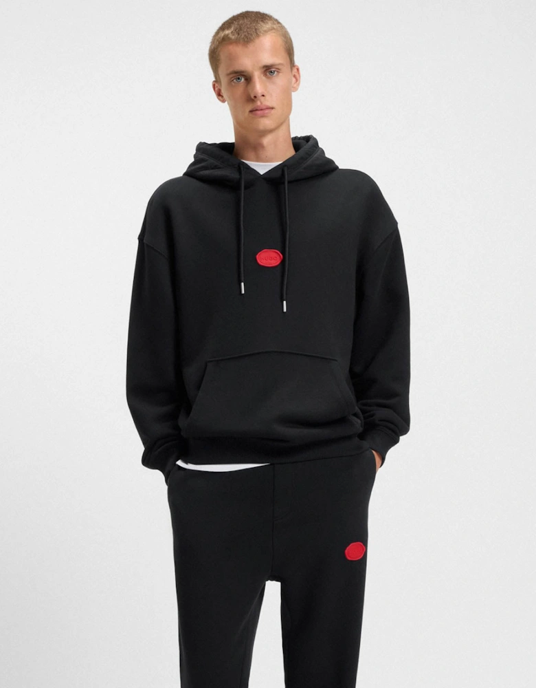 HUGO Dilvano Mens Pullover Hoodie with Waxed-Stamp Logo - Black 001