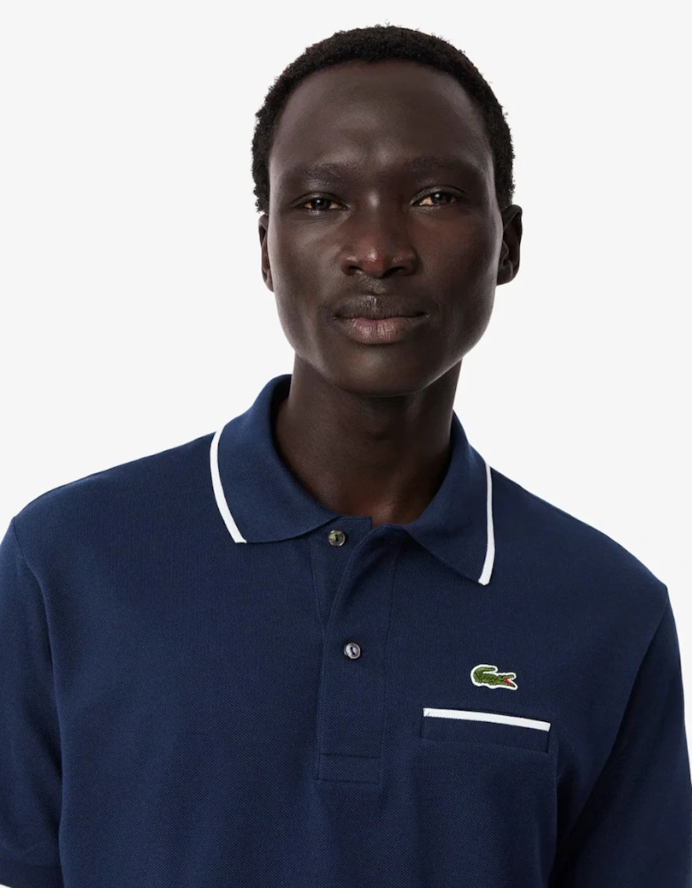 Pocket Accent L.12.12 Mens Classic Fit Polo Shirt - Navy Blue/Flour