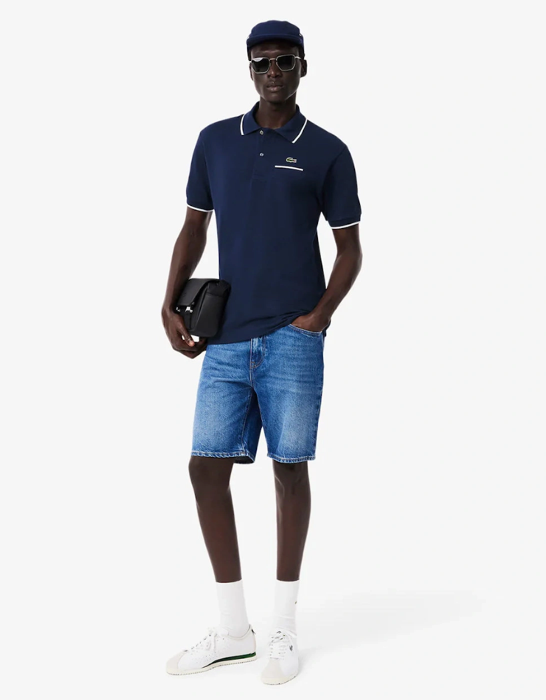 Pocket Accent L.12.12 Mens Classic Fit Polo Shirt - Navy Blue/Flour