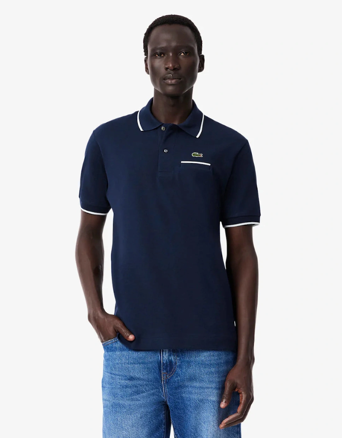 Pocket Accent L.12.12 Mens Classic Fit Polo Shirt - Navy Blue/Flour, 5 of 4