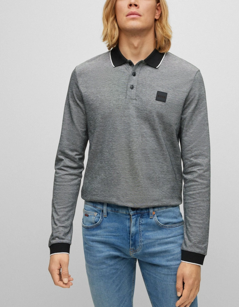 BOSS Orange Peoxfordlong Mens Long Sleeve Pique Polo Shirt - Grey 090