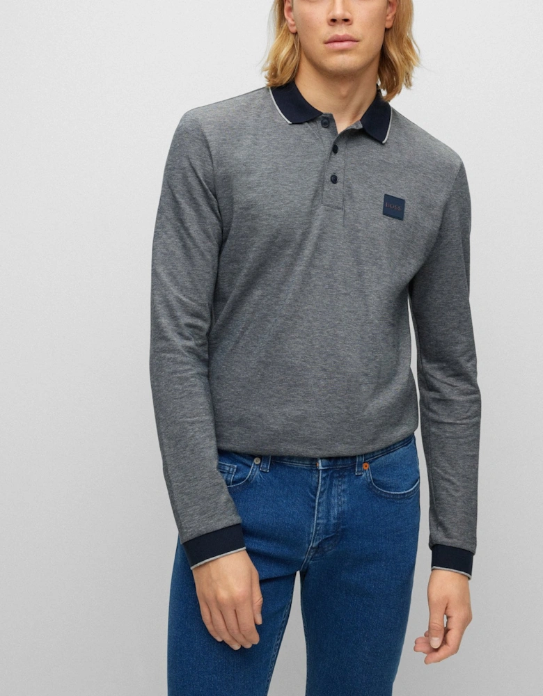 BOSS Orange Peoxfordlong Mens Long Sleeve Pique Polo Shirt - Grey 090