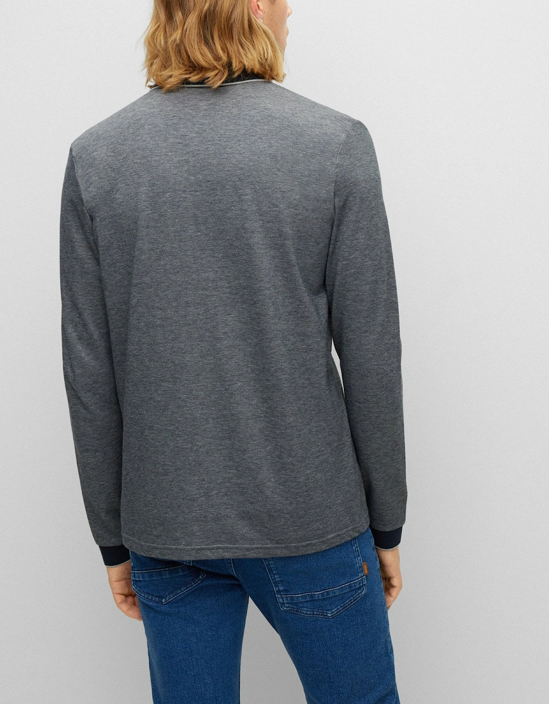 BOSS Orange Peoxfordlong Mens Long Sleeve Pique Polo Shirt - Grey 090