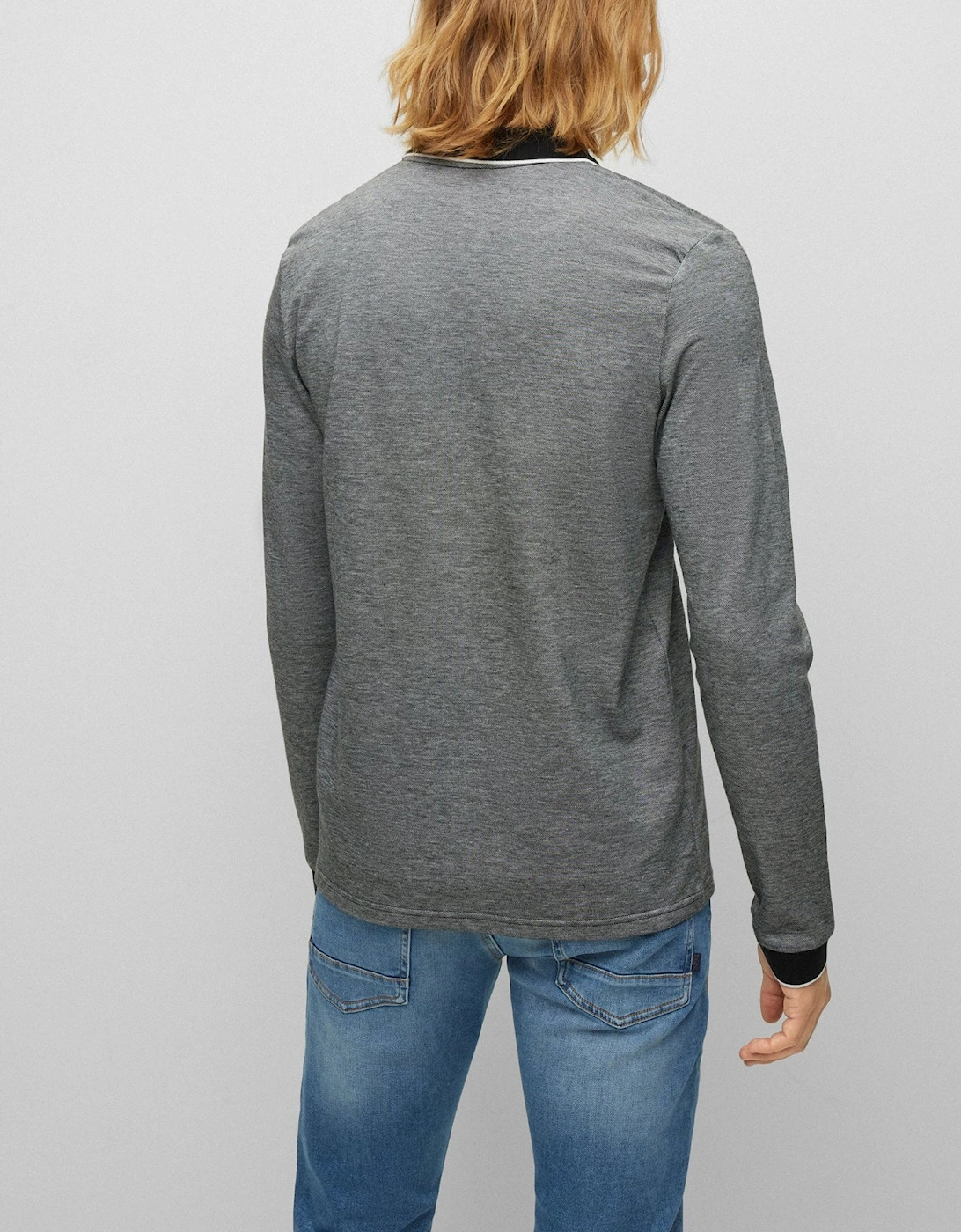 BOSS Orange Peoxfordlong Mens Long Sleeve Pique Polo Shirt - Grey 090