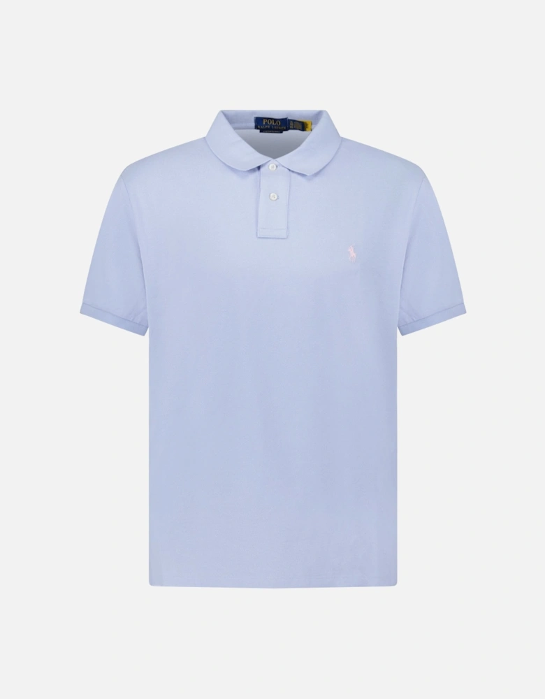 Cotton Mesh Custom Slim Fit Polo Shirt in Light Blue
