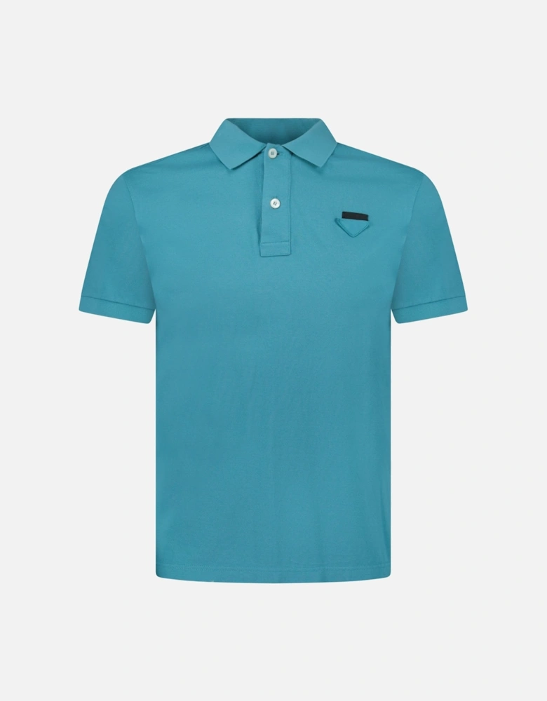 Logo-Badge Cotton-Piqué Polo Shirt in Teal (Pre-Loved)