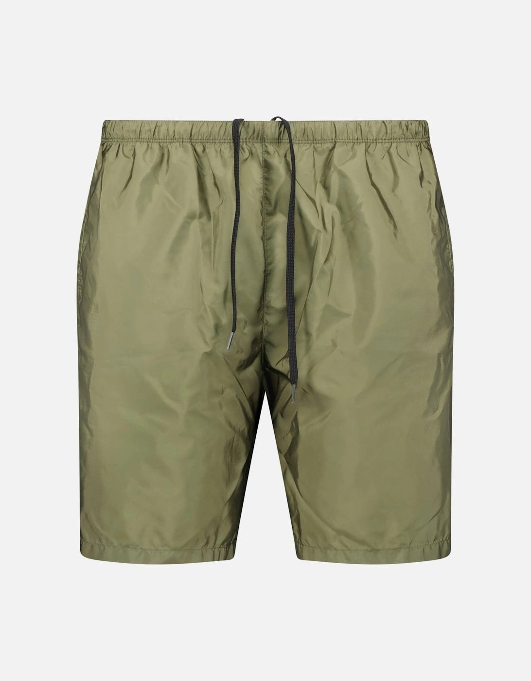 Black Rubber Logo Swim Shorts Military Green