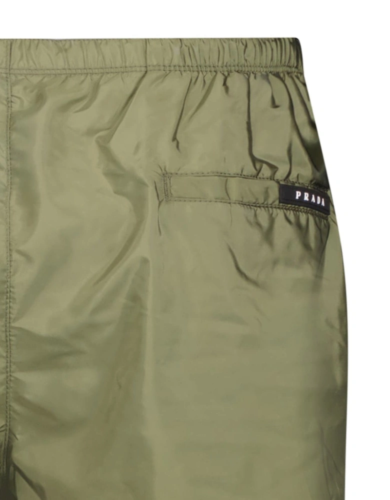 Black Rubber Logo Swim Shorts Military Green