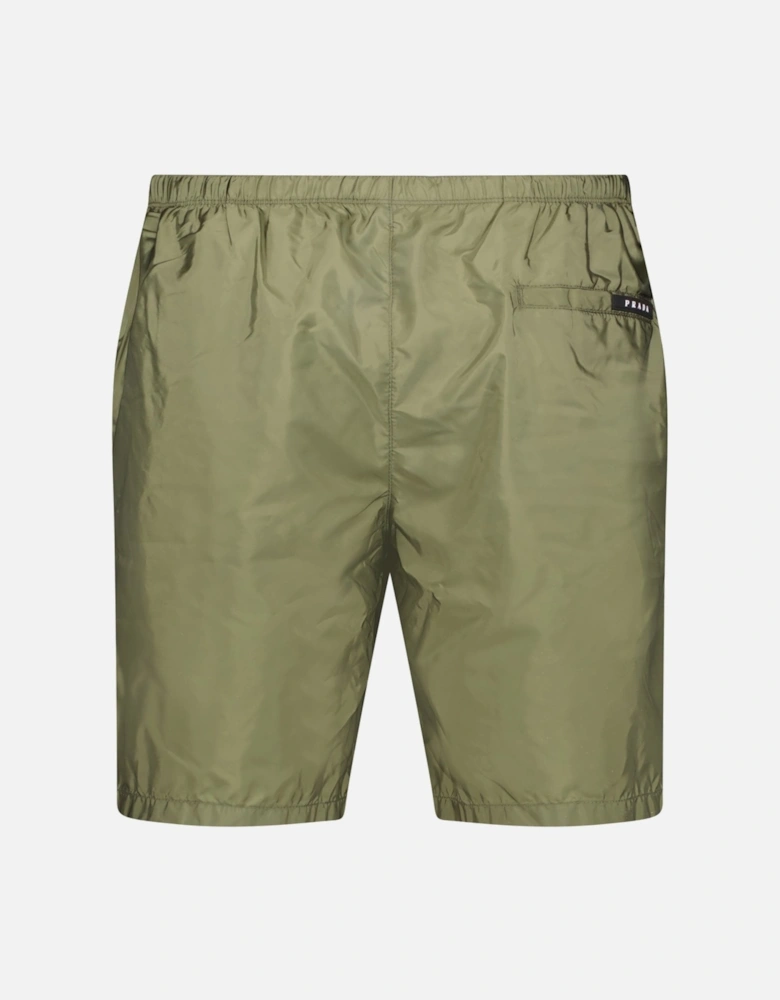 Black Rubber Logo Swim Shorts Military Green