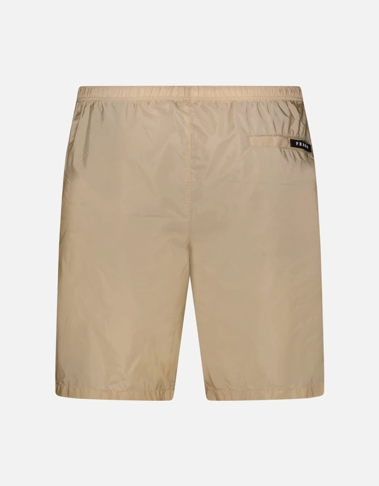 Black Rubber Logo Swim Shorts Beige