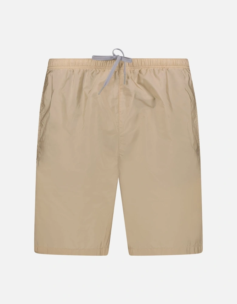 Black Rubber Logo Swim Shorts Beige