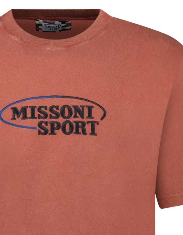 Sport Embroidery Logo Crew Neck T-Shirt Rust Brown