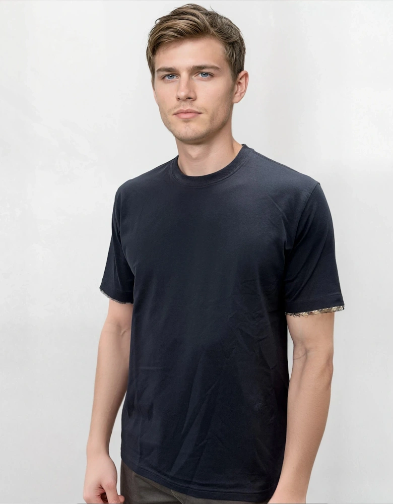 'Ellison' Organic Cotton Check Sleeve Navy