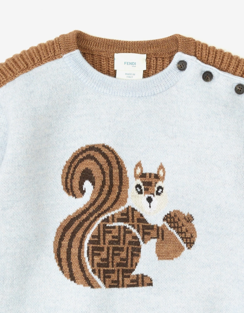 Baby Wool Knit Squirrel Jumper in Blue