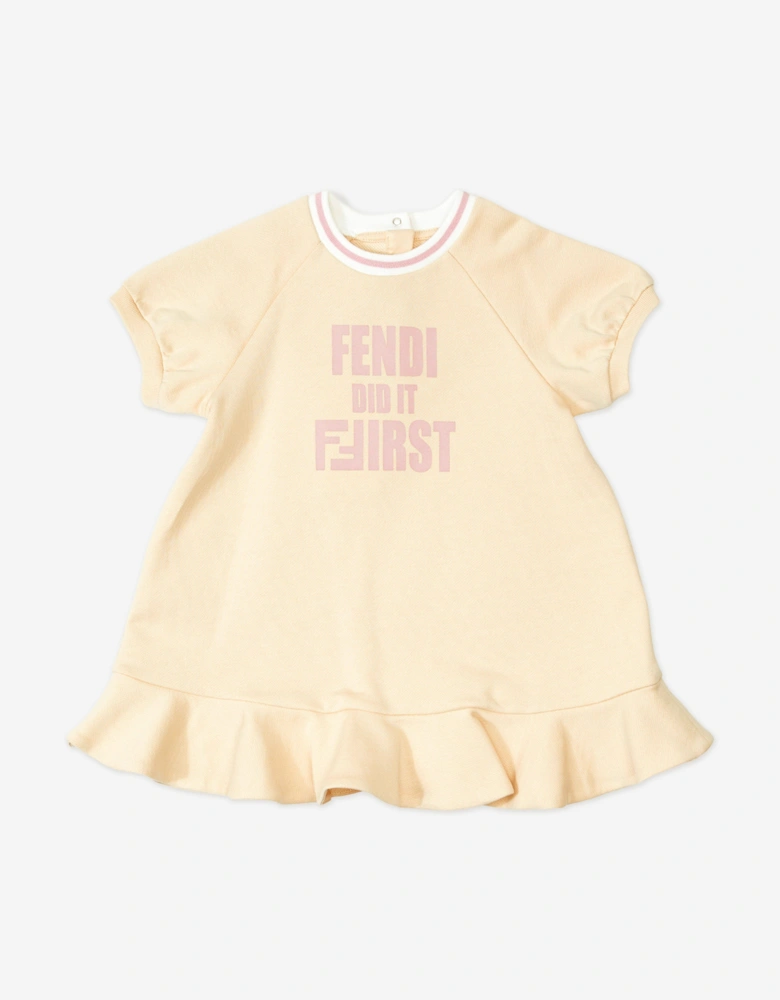 Baby Girls Slogan Sweater Dress in Ivory