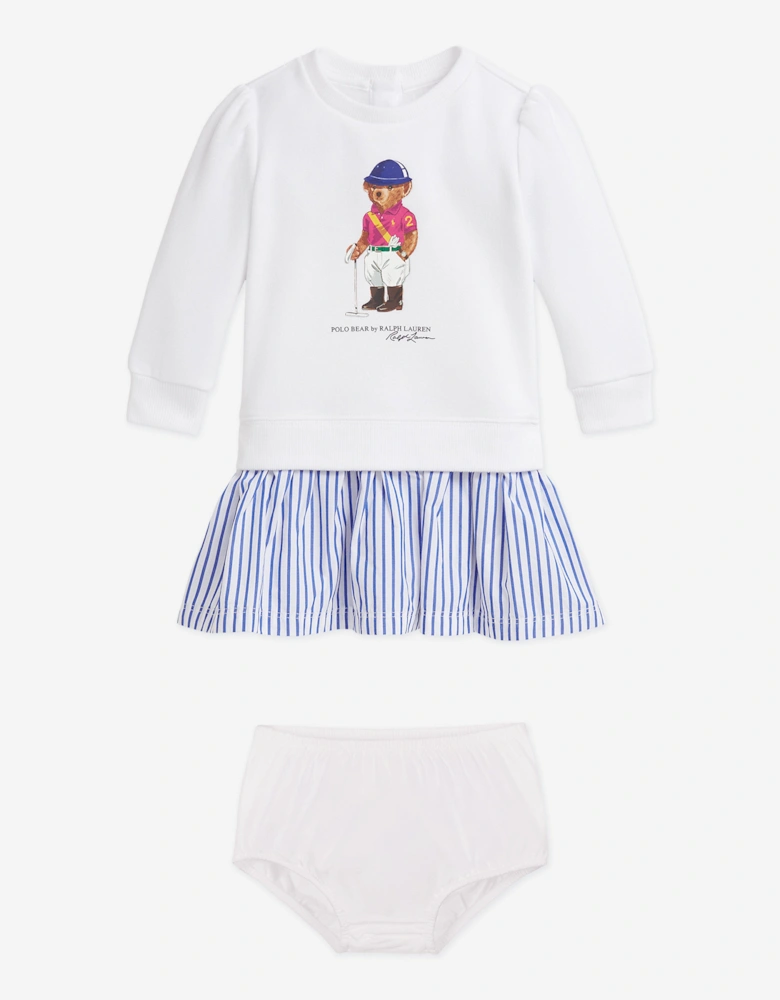 Baby Girls Polo Bear Sweater Dress in White
