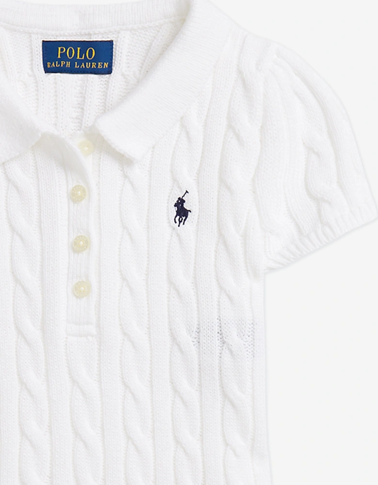 Girls Cotton Cable Knit Dress in White
