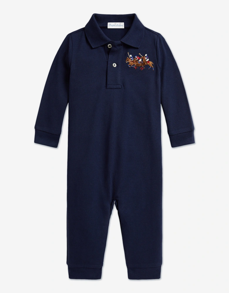 Baby Boys Polo Romper in Navy