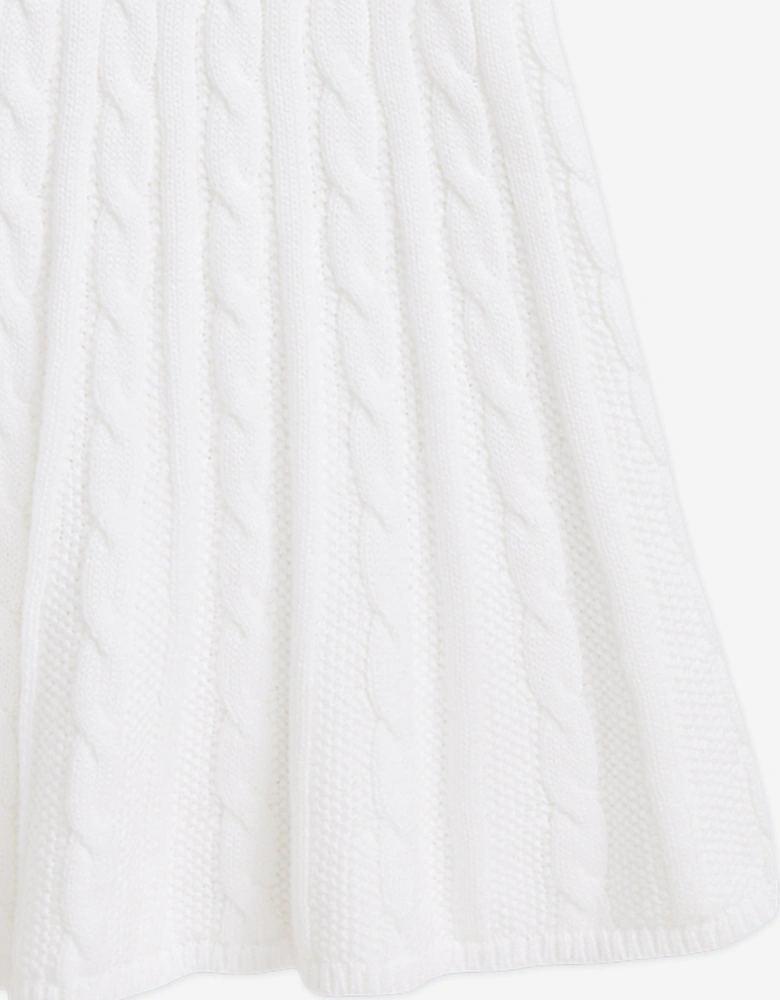 Girls Cotton Cable Knit Dress in White
