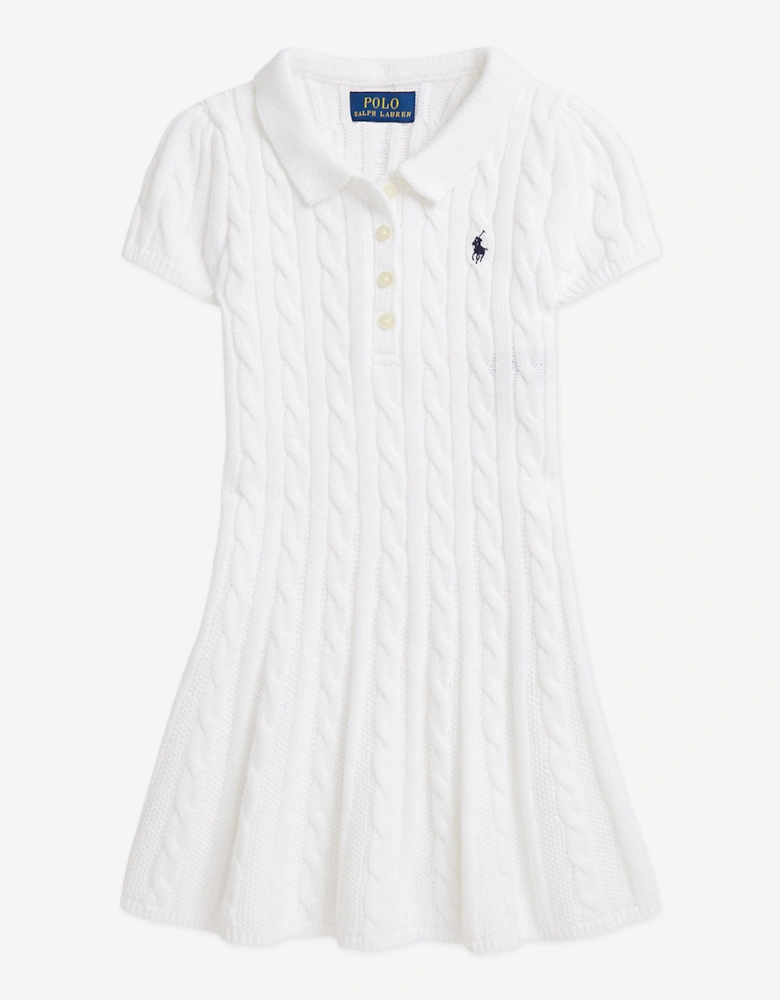 Girls Cotton Cable Knit Dress in White