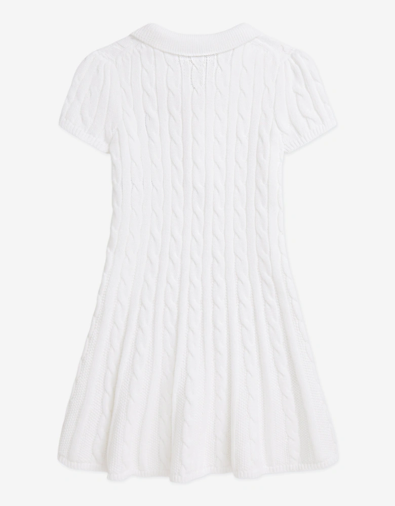 Girls Cotton Cable Knit Dress in White
