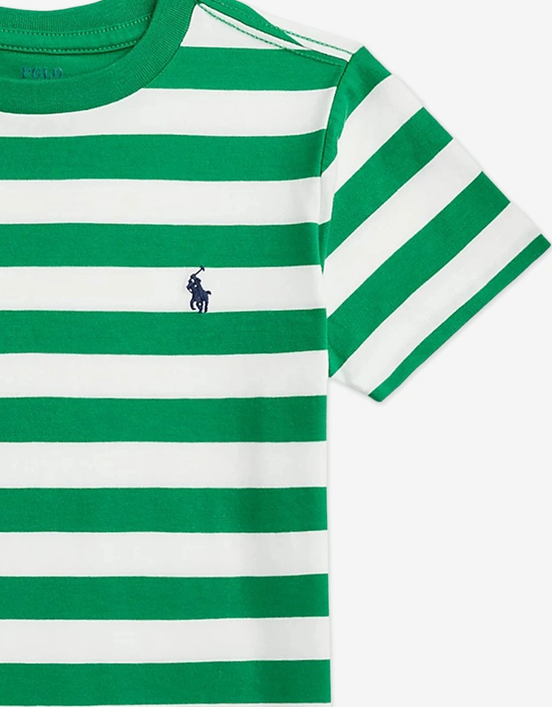 Boys Striped Logo T-Shirt in Green