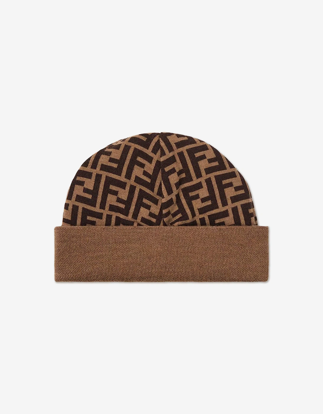 Kids Wool FF Logo Reversible Beanie Hat in Brown