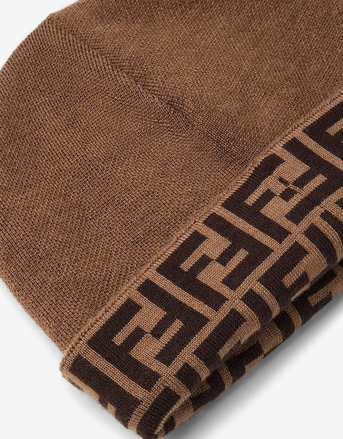 Kids Wool FF Logo Reversible Beanie Hat in Brown