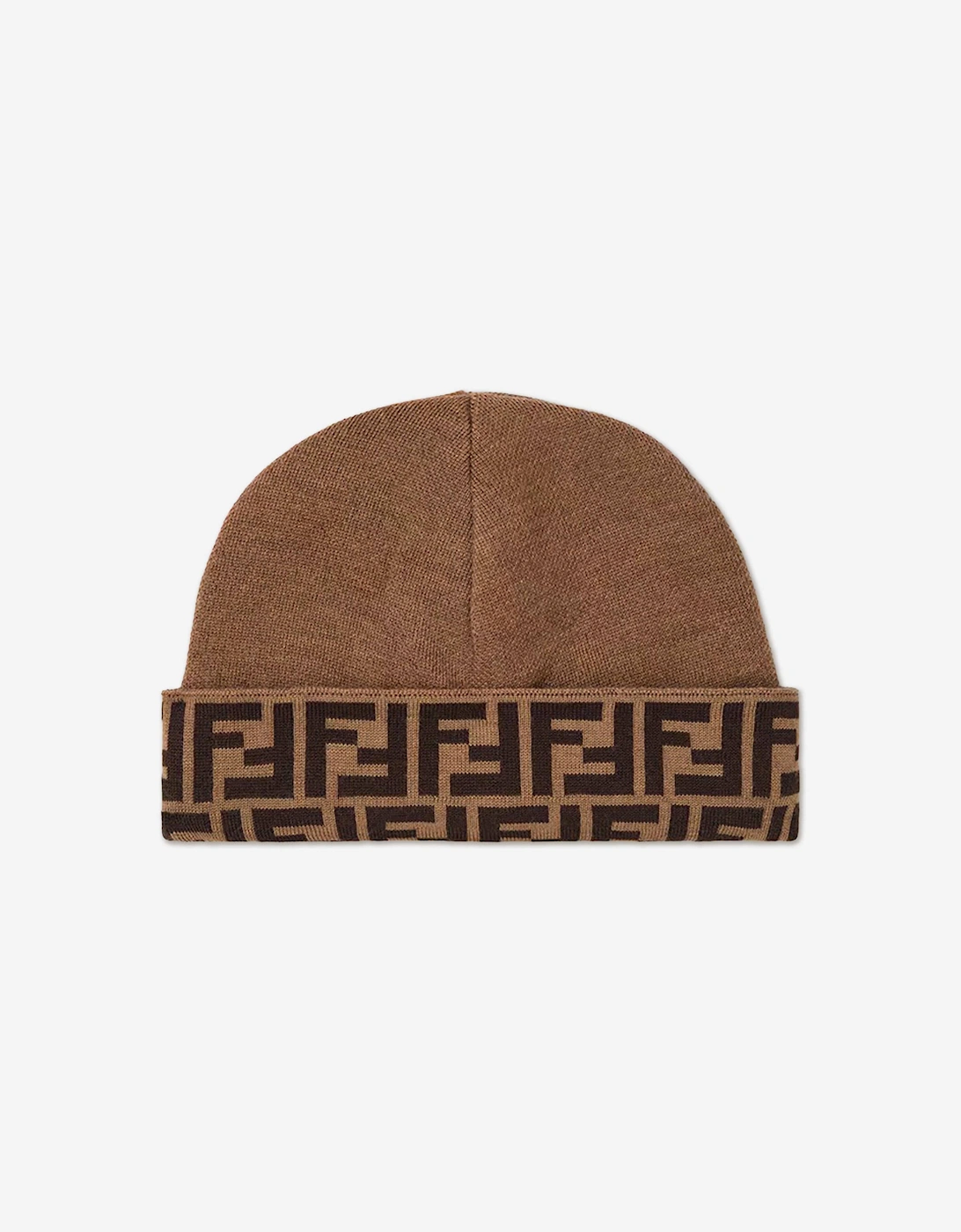 Kids Wool FF Logo Reversible Beanie Hat in Brown