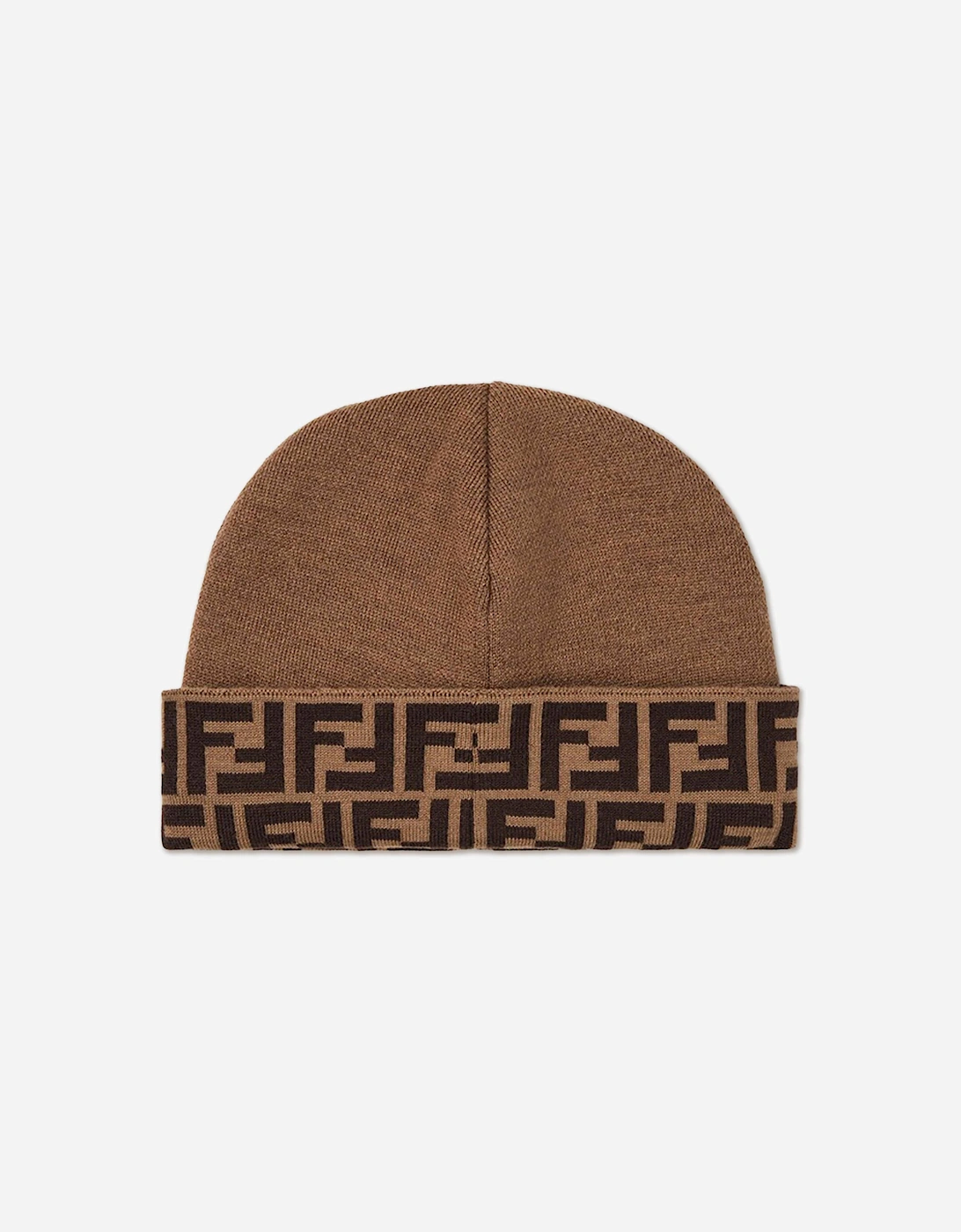 Kids Wool FF Logo Reversible Beanie Hat in Brown