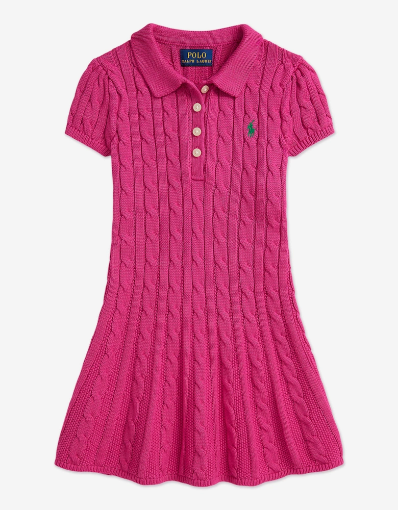 Girls Classic Cable Knit Dress in Pink