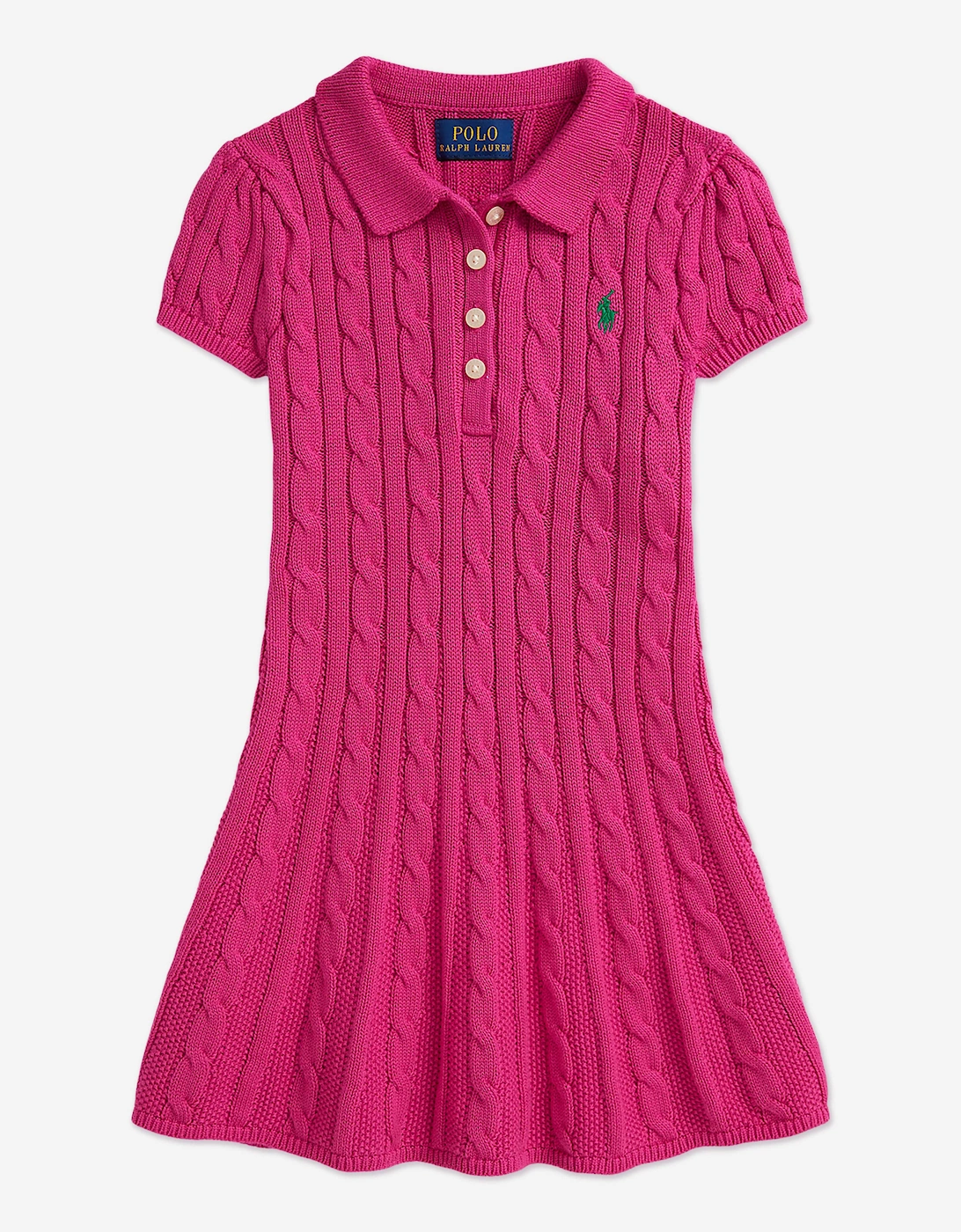 Girls Classic Cable Knit Dress in Pink, 5 of 4
