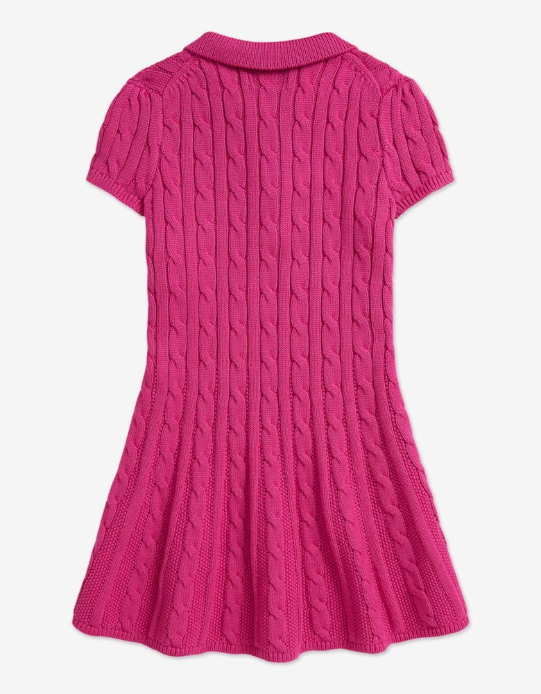 Girls Classic Cable Knit Dress in Pink