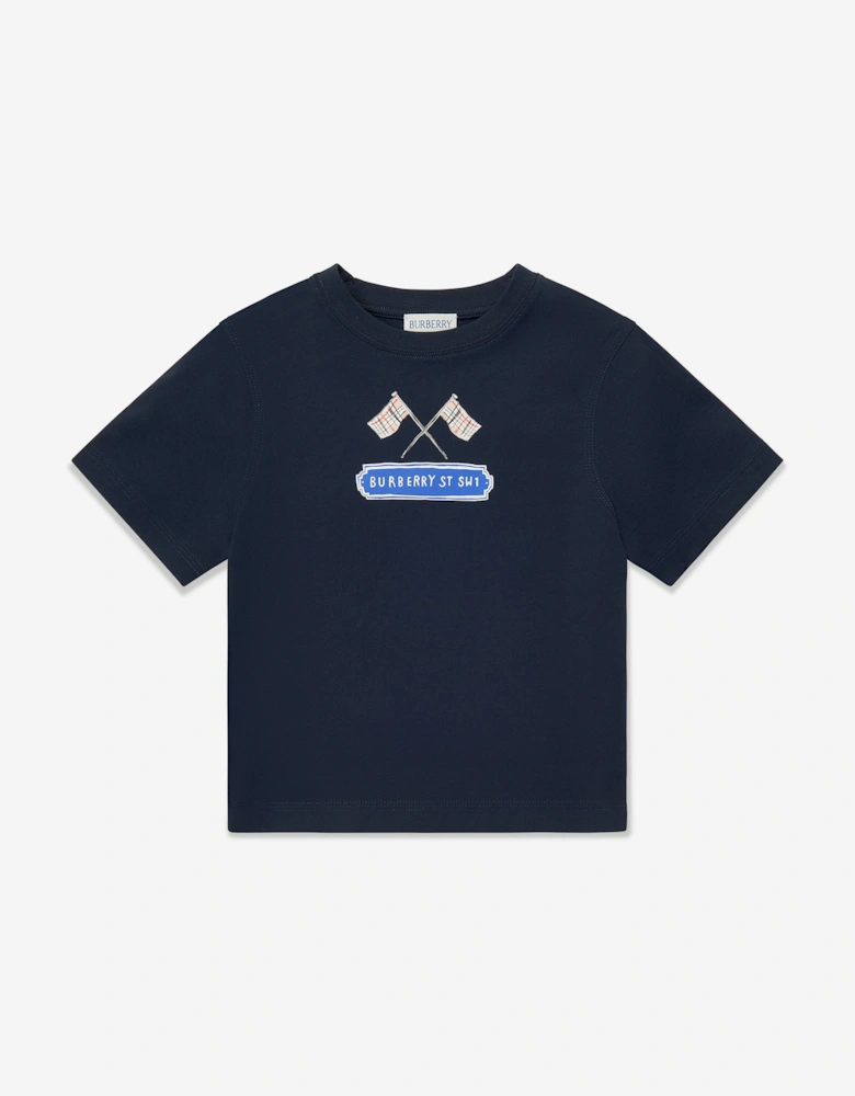 Boys Cedar Flag Icon T-Shirt in Navy